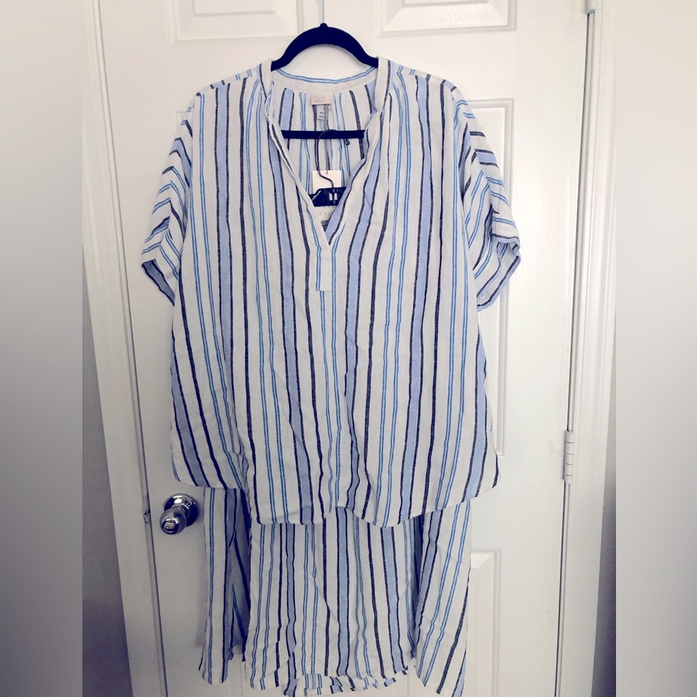 Linen Blue and White Skirt Set